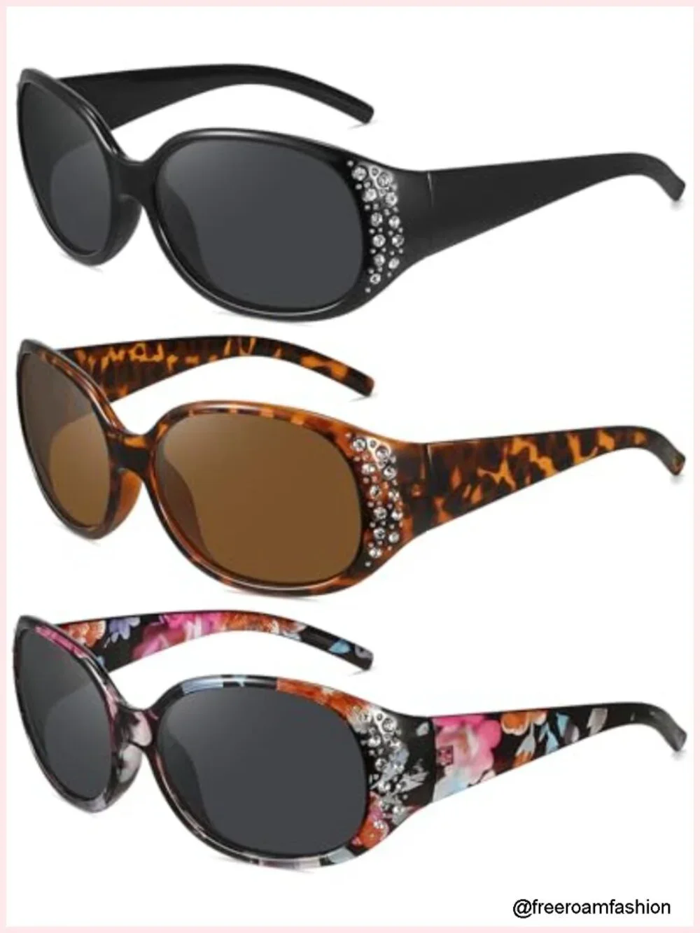 Retro Rhinestone Sunglasses with Polarized TAC Lens UV Protection for Driving